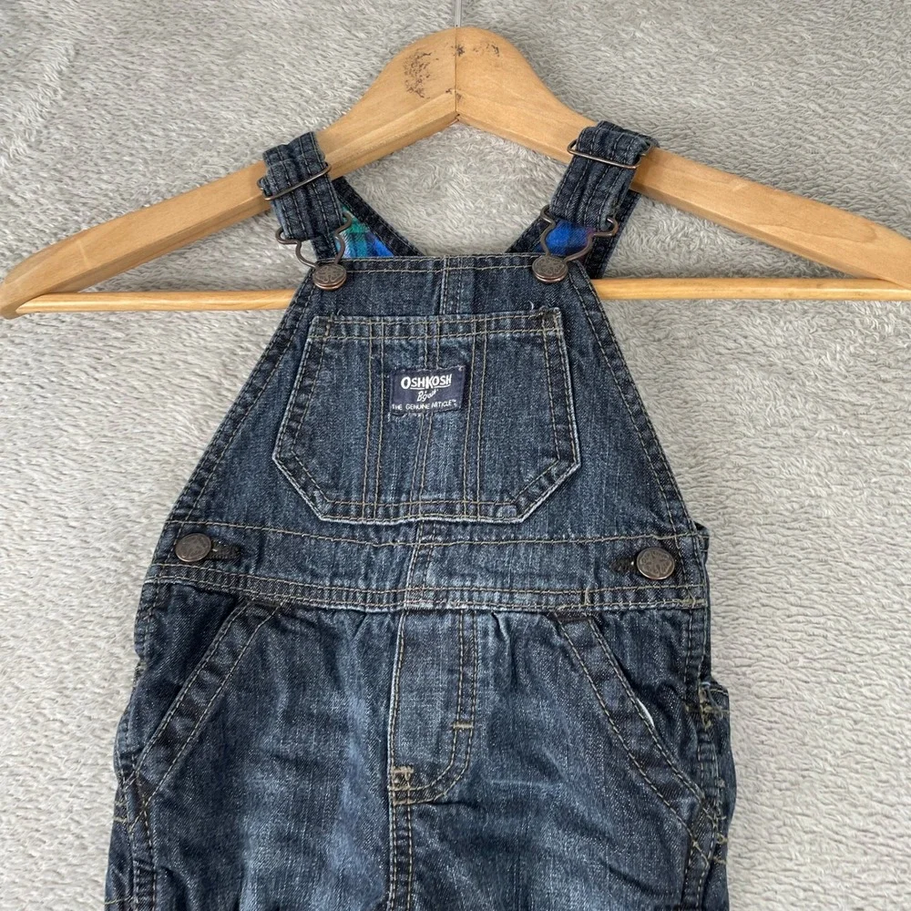 OshKosh B'gosh Denim Overalls Kids 9 Month Blue Flannel Lined Carpenter Workwear